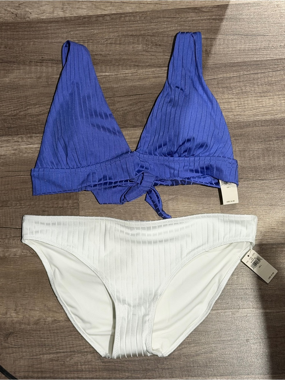 LARGE Aerie Women’s 2 Piece Bikini Swimsuit In Blue & White BNWTS